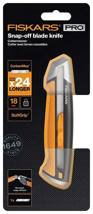Нож Fiskars канцелярский 18 мм CarbonMax 1027227