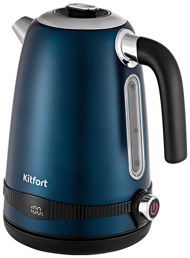 Изображение товара Электрический чайник Kitfort КТ-6121-3 синий с дисплеем и функцией нагрева до 100 градусов
