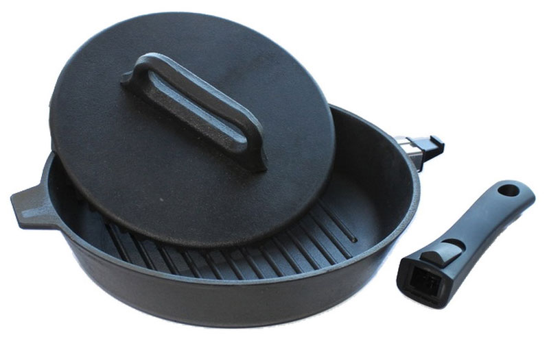 Изображение товара Сковорода Камская посуда гс8063 гриль чугунная 280х60 съемн. ручка с чугунной крышкой