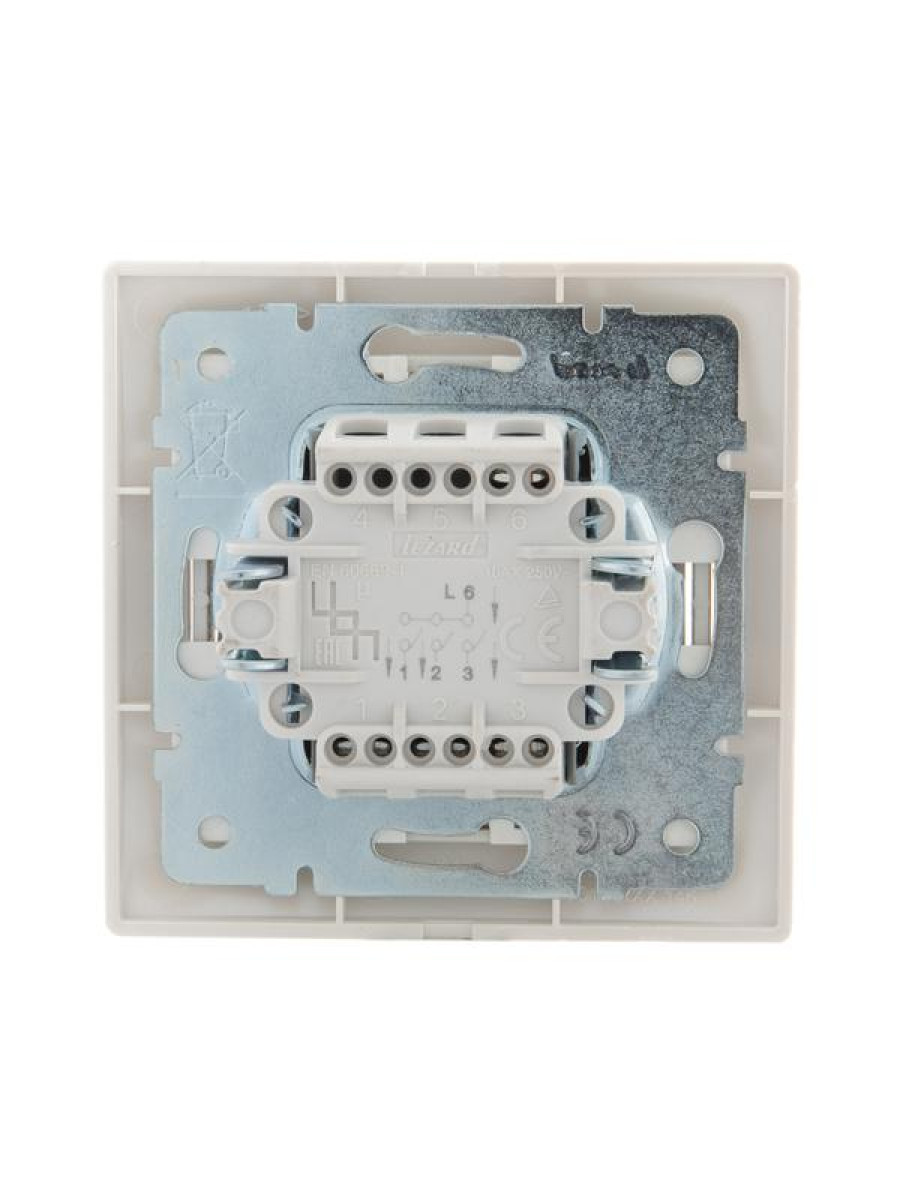 Изображение товара Выключатель 3-клавишный Lezard Mira 10А со вставкой жемчужул белого перламутра