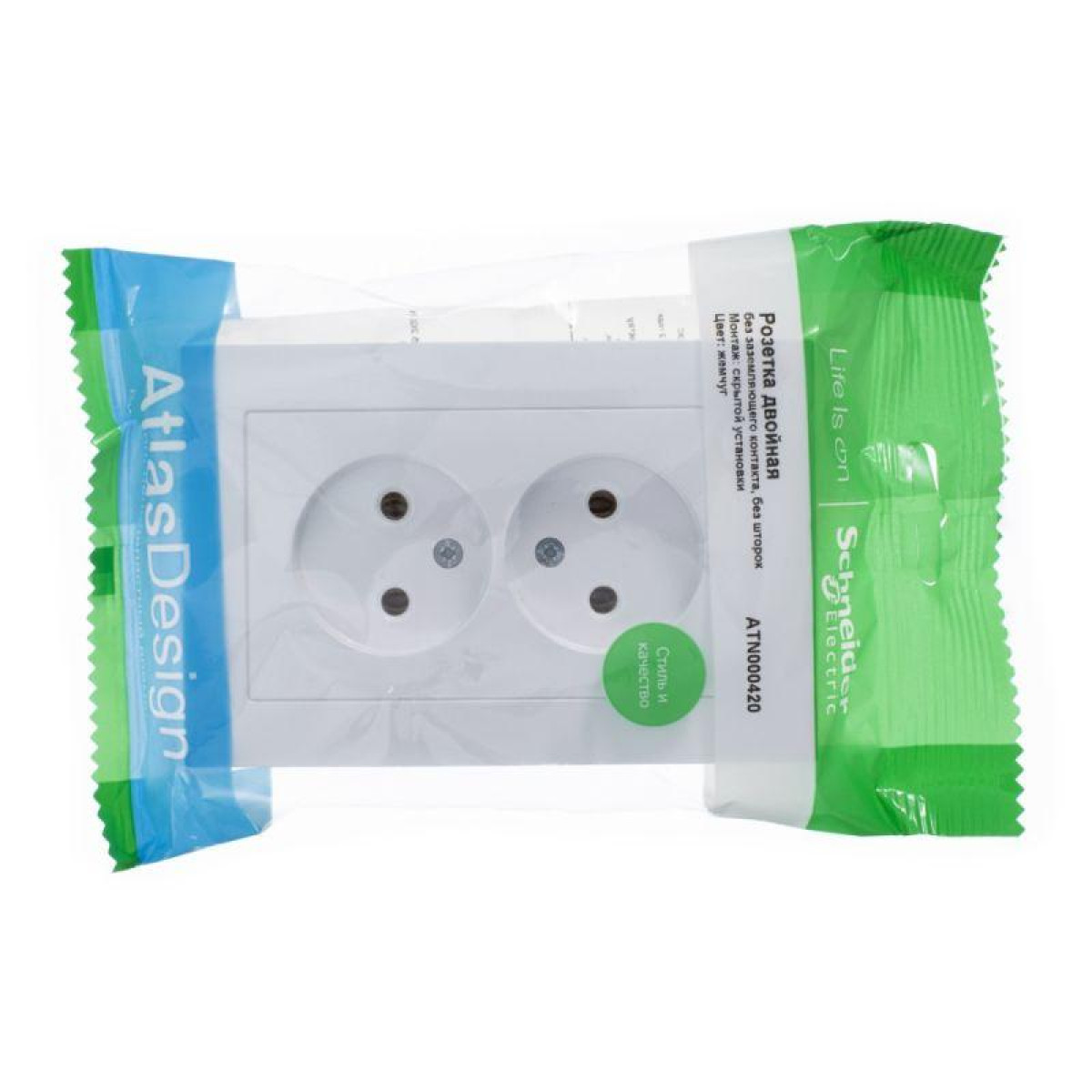 Изображение товара Розетки Systeme Electric Розетка 2-м СП AtlasDesign 16А IP20 без заземл. в сборе жемчуж. SE