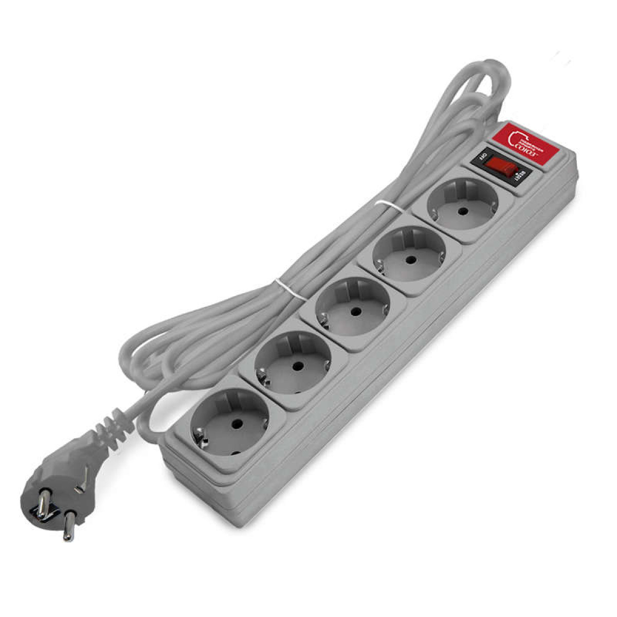 Изображение товара Удлинитель с сетевым фильтром Союз 5х3м 10А IP21 ПВС 3х0.75 сер.