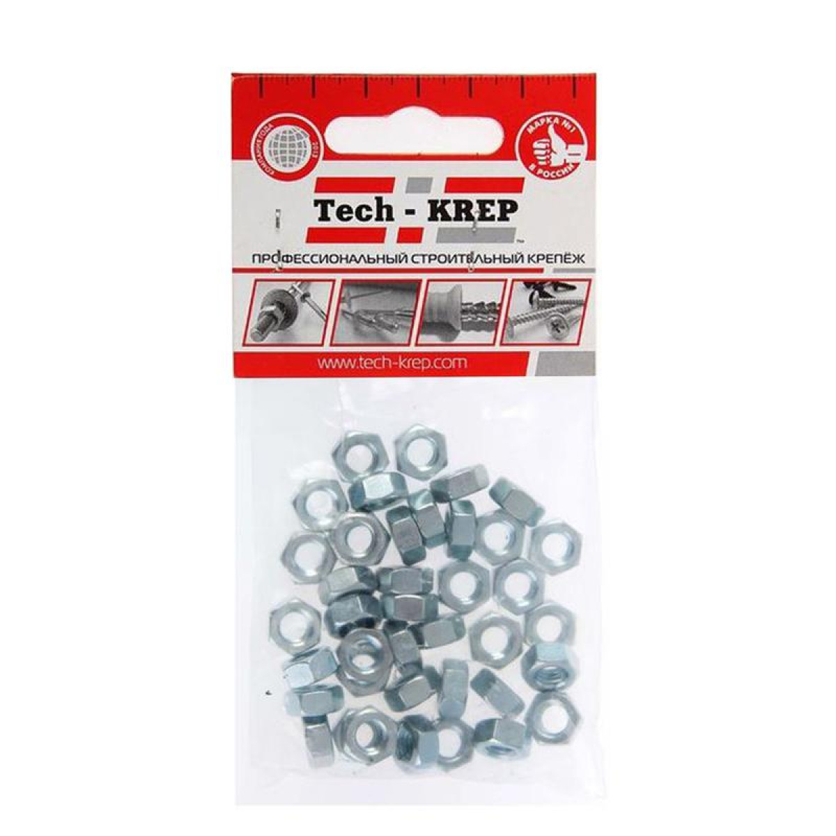Изображение товара Изделия для электромонтажа Tech-KREP Гайка шестигранная М6 цинк. DIN 934 (уп.40шт) пакет Tech-Krep