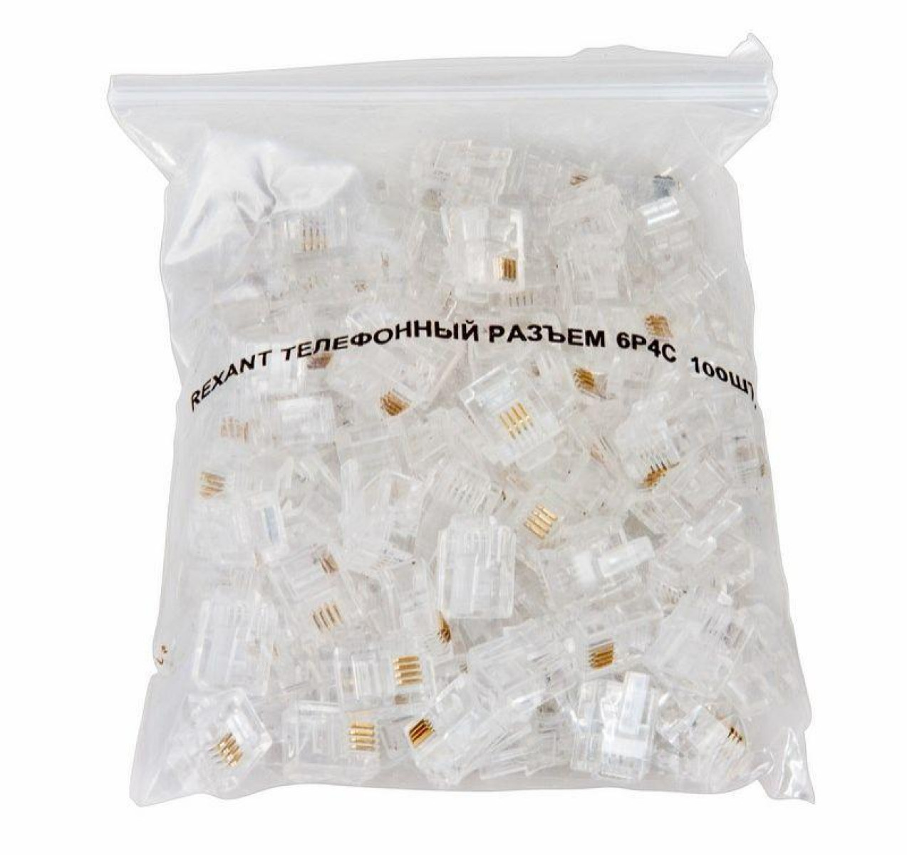 Изображение товара Розъем телефонный RJ11 6P4C для монтажных работ Rexant уп 100 шт.