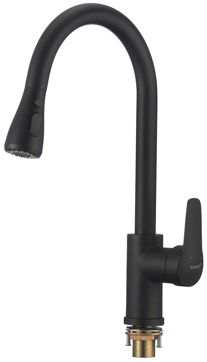Изображение товара Смеситель для кухонной мойки Savol S-002801H черный латунь выдвижной 5 лет гарантия