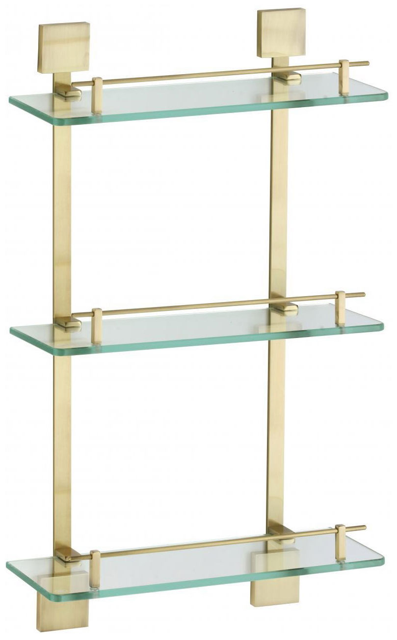 Изображение товара Полка Savol тройная стеклянная 40см прямая с латунью и гарантией 5 лет