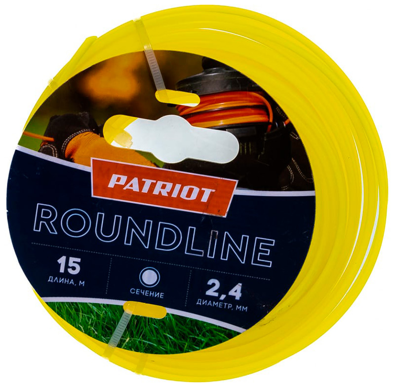 Изображение товара Леска Patriot Roundline D 2.4 мм, L 15 м (круглая, желтая) 240-15-1, на пластиковой обойме блистерн.тип