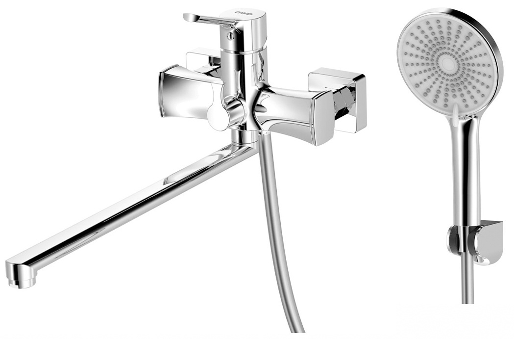 Изображение товара Смеситель с душевой лейкой AWP Shira S0551C, универсальный, для ванны, с поворотным изливом, 380 мм, хром