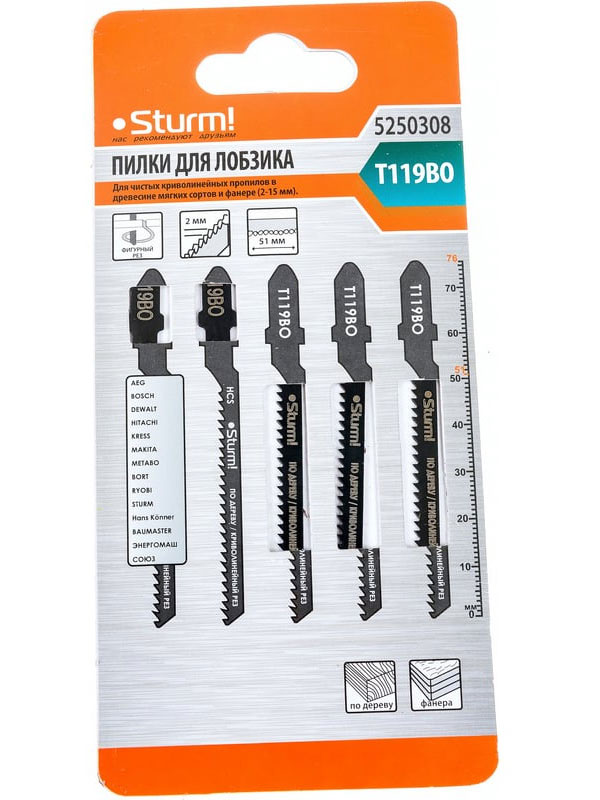 Изображение товара Пилки для лобзика Sturm! T119BO, 5 шт (5250308)