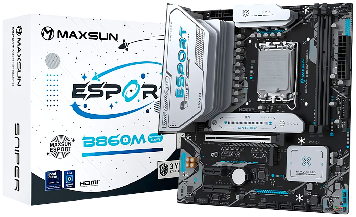 Изображение товара Материнская плата Maxsun MS-eSport B860M SNIPER WIFI (LGA1851, mATX) Изображение товара Материнская плата Maxsun MS-eSport B860M SNIPER WIFI (LGA1851, mATX)