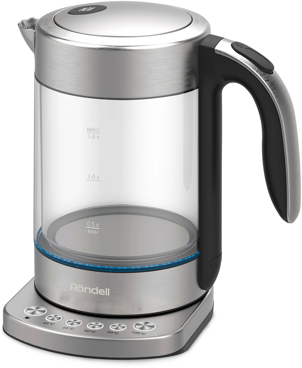 Изображение товара Чайник электрический Rondell RDE-WK888, 1.6л., 2200Вт, серебристый/прозрачный, стекло