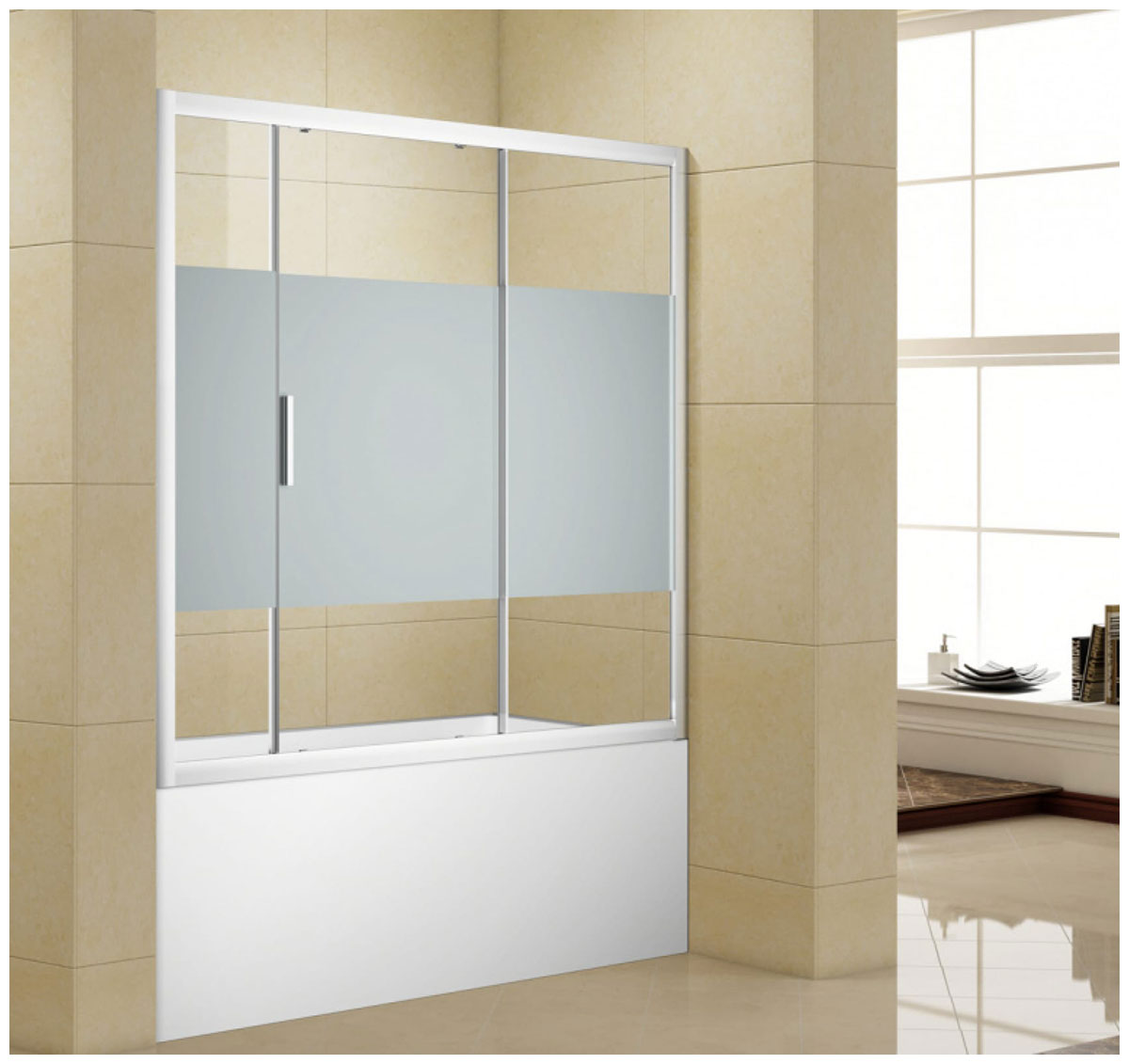 Изображение товара Шторка для ванны Aquanet Practic 175 прозрачное стекло шелкография хром 3 секции