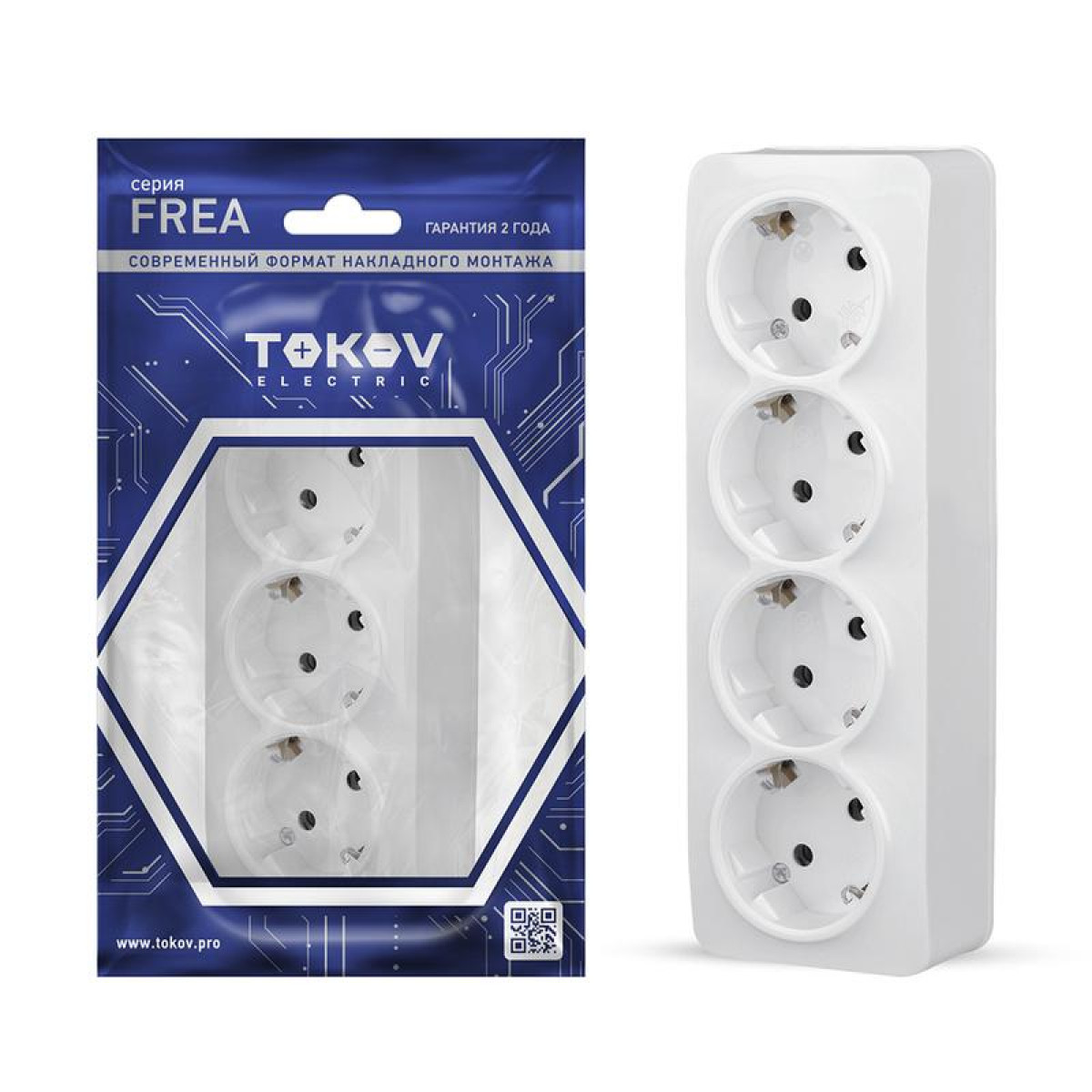Изображение товара Розетка 4-гнездная Tokov Electric Frea 16А IP20 для открытого монтажа из АБС-пластика