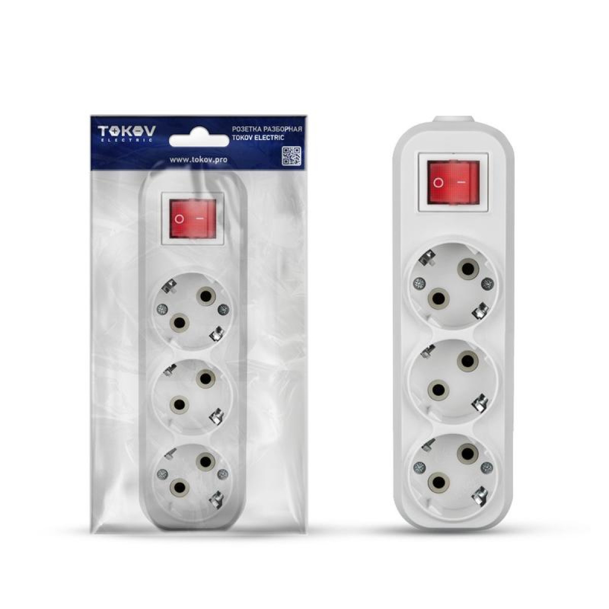 Изображение товара Колодка удлинителя Tokov Electric 3 розетки, 16А, заземление, корпус АБС