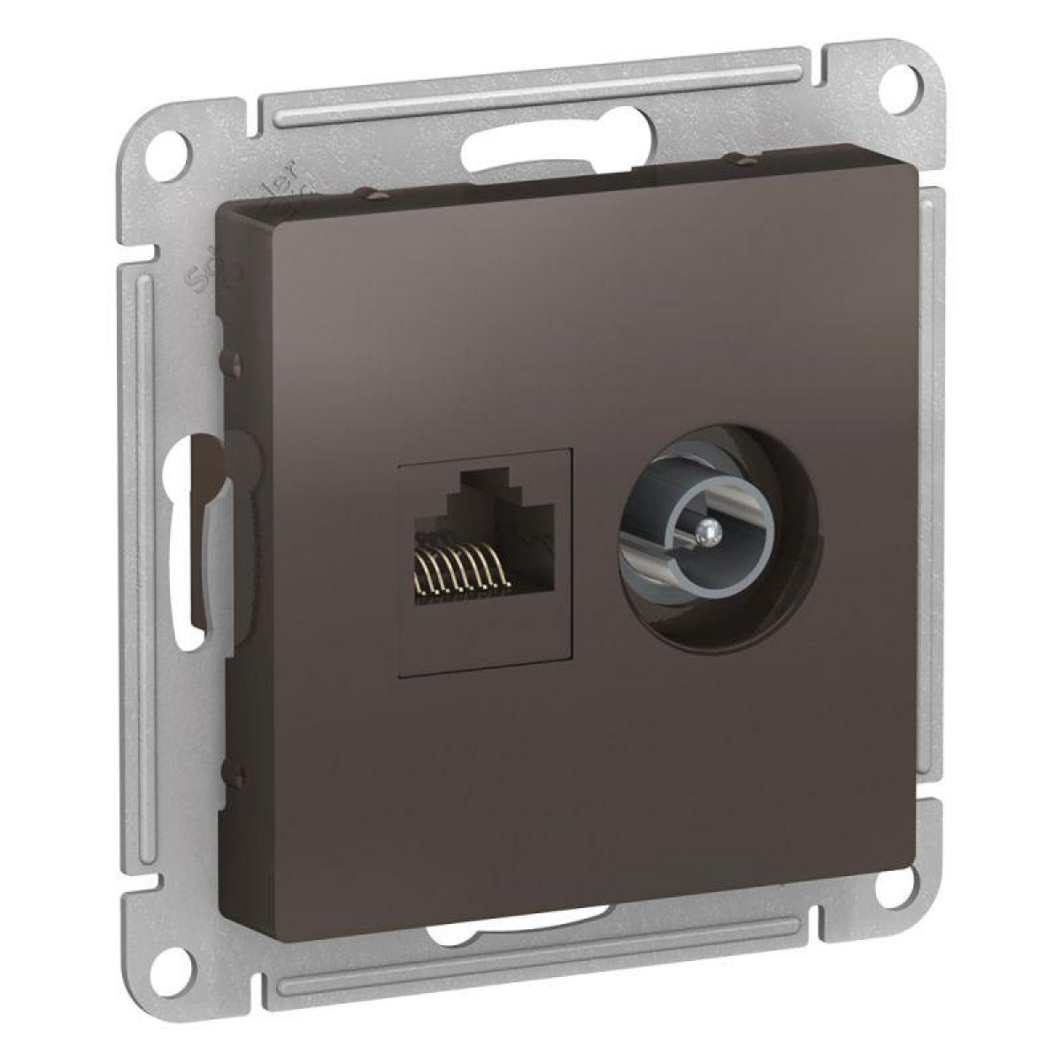 Изображение товара Розетка компьютерная + телевизионная Systeme Electric 2-м AtlasDesign RJ45 кат.5E + TV механизм мокко SE