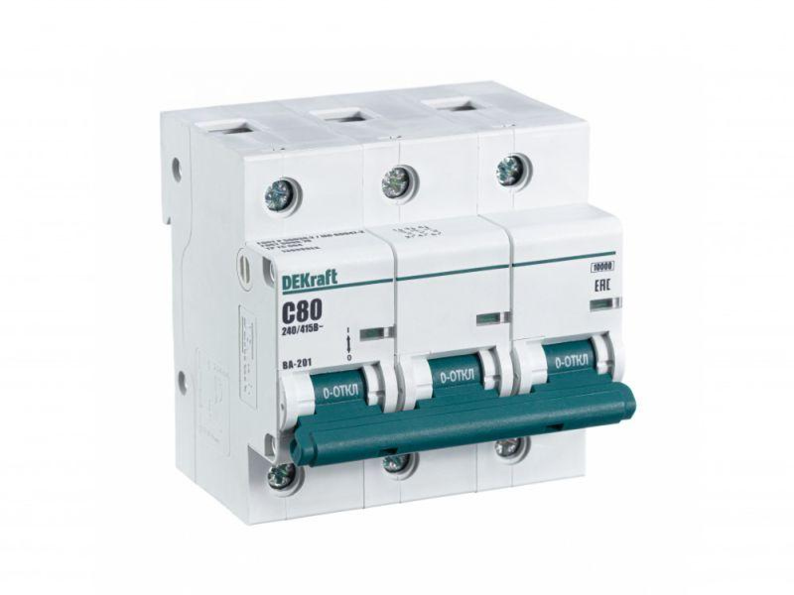 Изображение товара Низковольтное и промышленное электрооборудование DEKraft Выключатель автоматический модульный 3п C 80А 10кА ВА-201