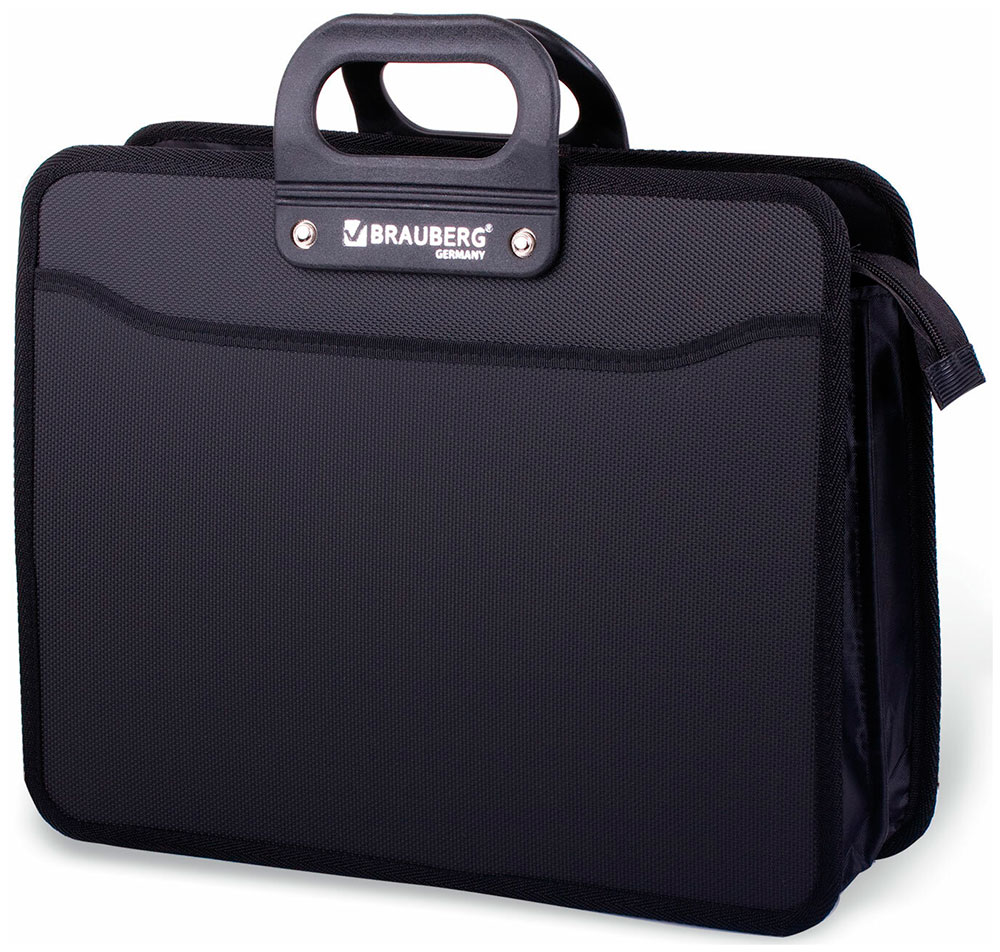 Изображение товара Папка-портфель пластиковая Brauberg А4 3 отделения фактура бисер черный 223082 (390х315х120 мм)