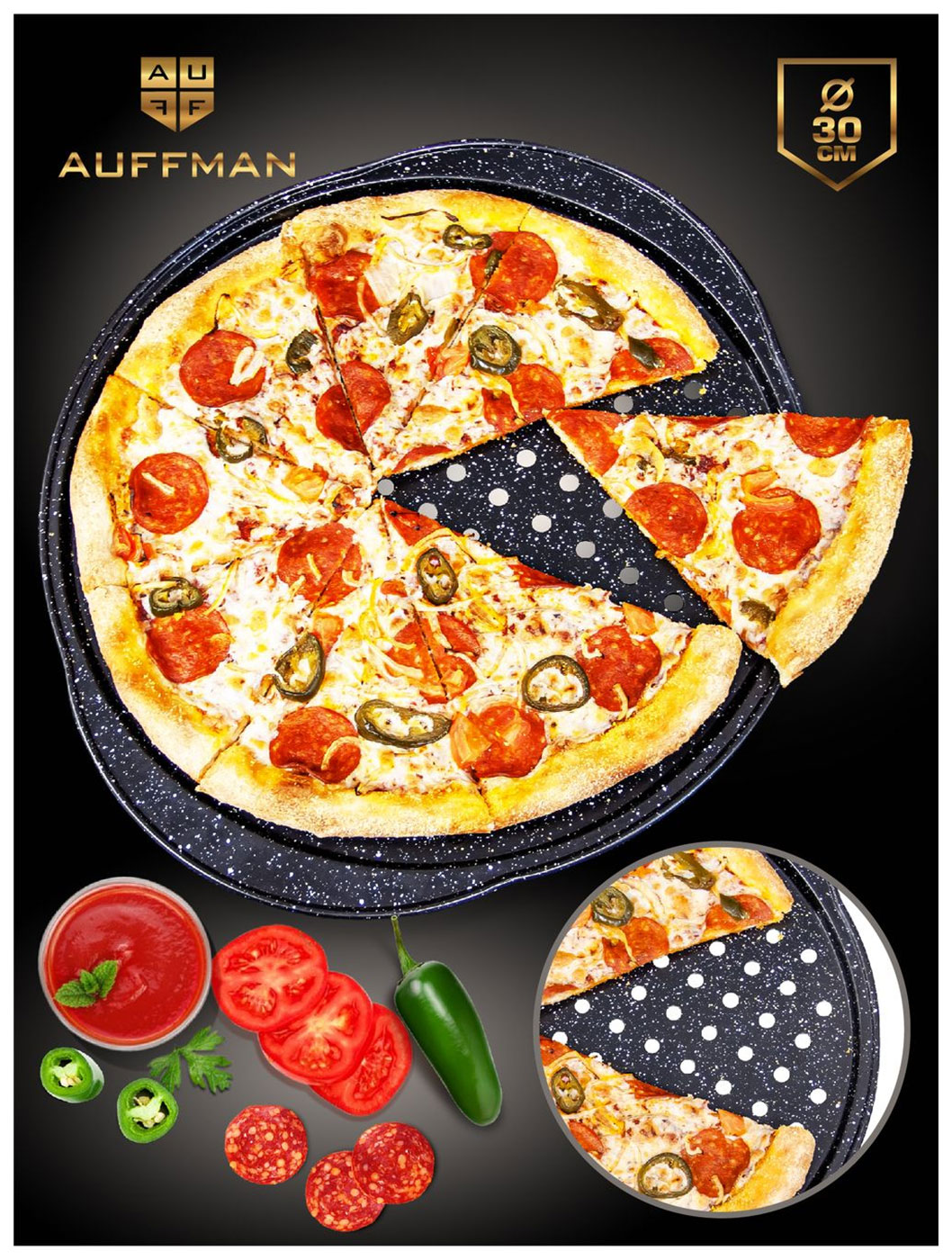 Форма для пиццы AUFFMAN AM-3022, с перфорацией коврик для выпечки пиццы lekue 40см коричневый
