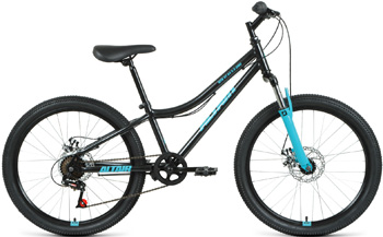 

Велосипед Altair, MTB HT 24 2.0 disc (24'' 6 ск. рост 12'') 2020-2021 черный/бирюзовый RBKT11N4P002