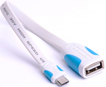 Адаптер переходник Vention OTG USB 2.0 AF/micro B 5pin плоский - 0.1 м Белый