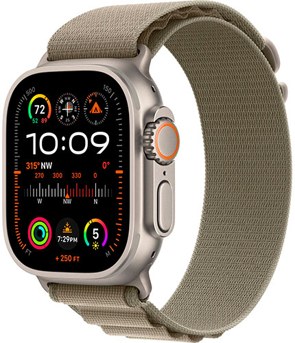 фото Часы apple watch ultra 2, gps + cellular, 49 мм, титановый корпус, ремешок alpine оливкового цвета, m (mr)