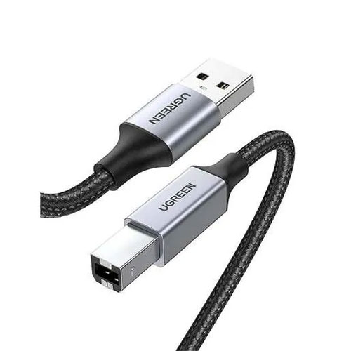 фото Кабель ugreen us369 (80801) usb-a male to usb-b 2.0 printer cable alu case with braid для подключения принтера, 1 м, черный