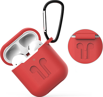 Чехол Eva для наушников Apple AirPods 1/2 с карабином - Красный (CBAP01R) чехол для наушников steward для apple airpods blue