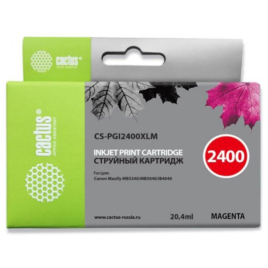 

Картридж струйный Cactus CS-PGI2400XLM PGI-2400XLM пурпурный (20.4мл) для Canon MAXIFY iB4040/ МВ5040/ МВ5340