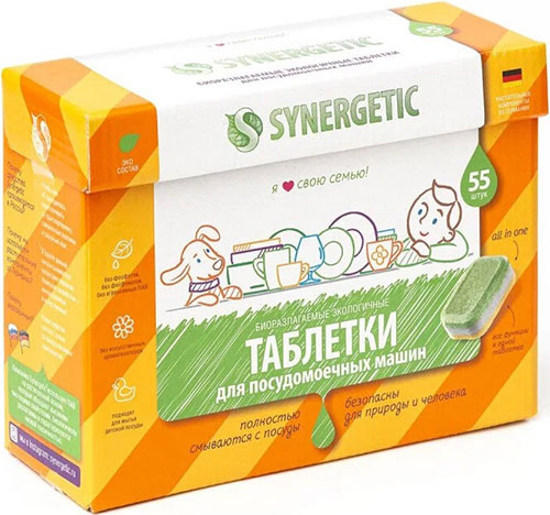 фото Бесфосфатные таблетки для посудомоечной машины synergetic 55 шт (102055avt)