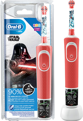 фото Электрическая зубная щетка oral-b vitality 100 kids star wars, красный