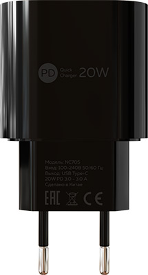 Сетевое ЗУ MoreChoice Smart 1USB 3.0A PD 20W быстрая зарядка NC70S (Black)