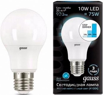 Лампа GAUSS LED 10 W E 27 4100 K с функцией ступенчатого диммирования 102502210-S