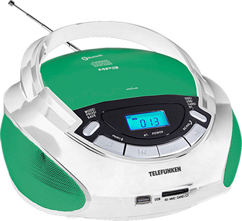 

Магнитола Telefunken, TF-CSRP 3492 B светло зелёный с белым