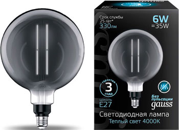 

Лампа GAUSS LED Vintage Filament Straight G200 6W E27 200*283mm Gray 330lm 4000K