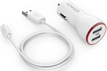Автомобильное зарядное устройство+универсальный DATA кабель ANKER 24W 2-Port Car Charger + 90 см. Micro USB Cable