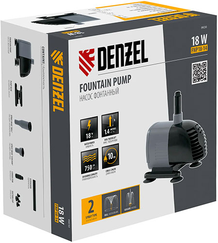 Насос фонтанный Denzel FNP18-14 18 Вт подъем 14 м 750 лч колокольчиккаскад