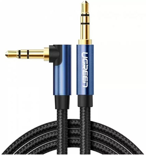 фото Кабель ugreen av112 (60181) 3.5 mm male to male, angled cable, угловой, 2 метра, черный