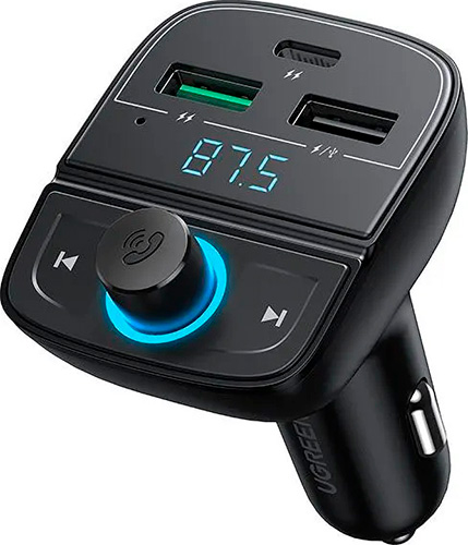 фото Автомобильное зарядное устройство ugreen cd229 (80910) fm bluetooth transmitter car charger + tf slot. цвет: черный