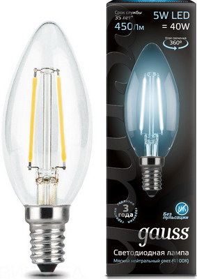 

Лампа GAUSS, Filament Свеча E 14 5W 4100 K 103801205
