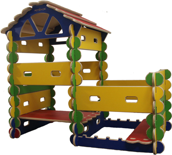 

Детский конcтруктор-транcформер, (древесный, красный, зеленый, синий) с пристроем, готовый комплект (49 элементов) Hotnok