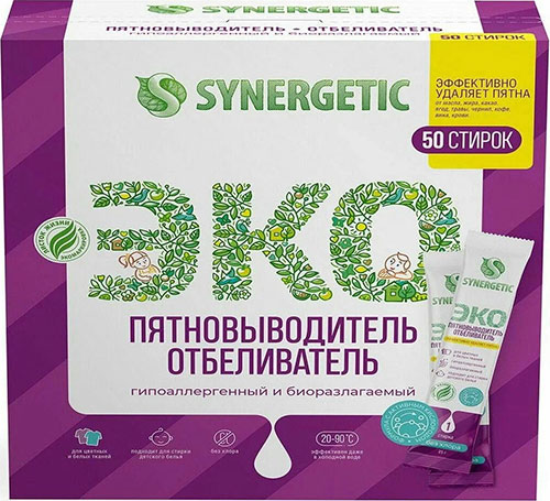 фото Пятновыводитель-отбеливатель synergetic 50 стиков, 50х25 г (111104)