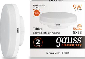 

Лампа GAUSS, LED Elementary GX 53 9W 660 lm 2700 K 1/10/100 83819