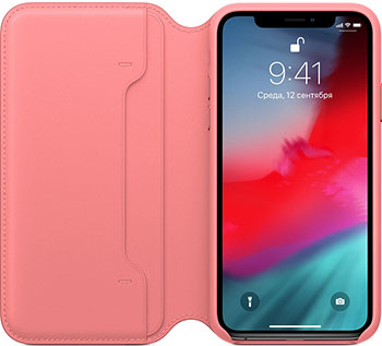 

Кожаный чехол Apple, iPhone XS Leather Folio - Peony Pink MRX12ZM/A