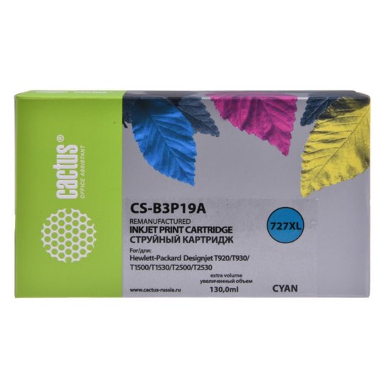 

Картридж струйный Cactus CS-B3P19A N 727 голубой (130мл) для HP DJ T920/T1500