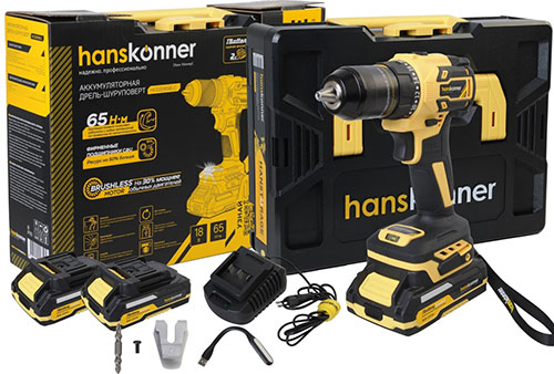Дрель-шуруповерт аккумуляторная Hanskonner HCD2065BLC