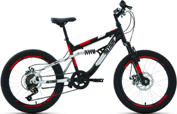 

Велосипед для подростков Altair, MTB FS 20 disc 14'' черный\красный 20'' 6 ск. RBKT02N06002