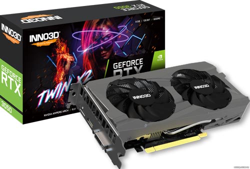 фото Видеокарта inno3d geforce rtx 3050 twin x2 8gb (n30502-08d6-1711va41)