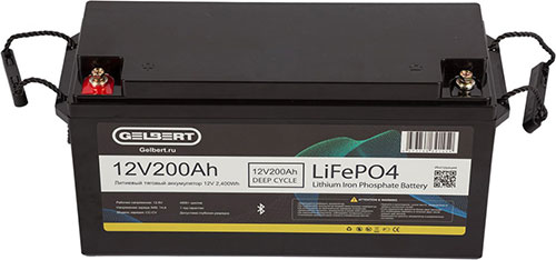 

Литиевый тяговый аккумулятор Gelbert LiFePO4, 12V/200Ah/200А/2400Wh, Bluetooth, Черный