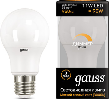 

Лампа GAUSS, LED A 60-dim E 27 11 W 960 lm 3000К диммируемая 102502111-D