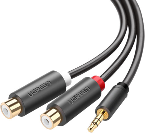 фото Кабель ugreen av109 (10547) 3.5 mm male to 2rca female cable, 25 см, серый